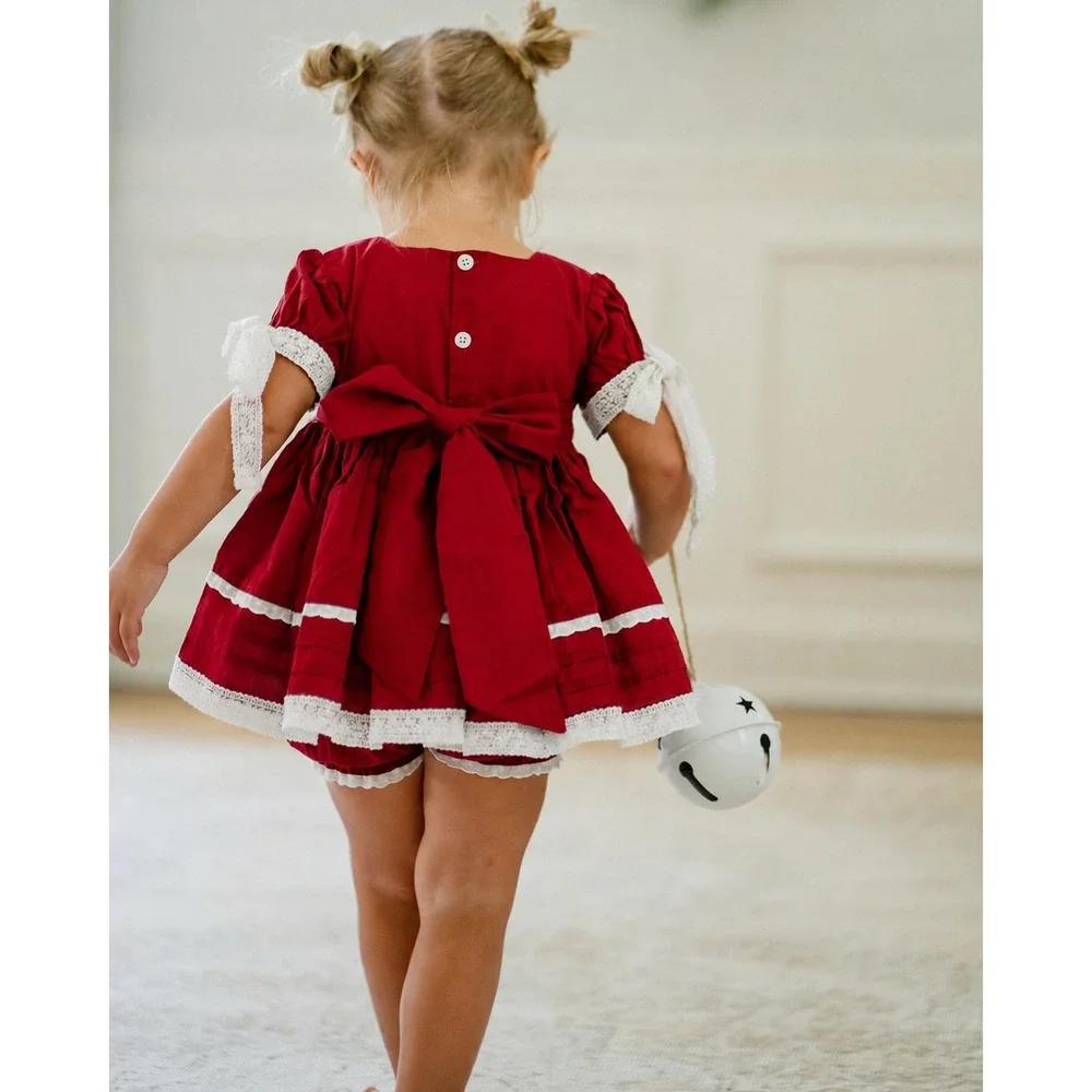 Well Dressed Wolf Girls Red Lawn Party Holiday Tunic‎ Bloomer Set Cotton Xmas 3T